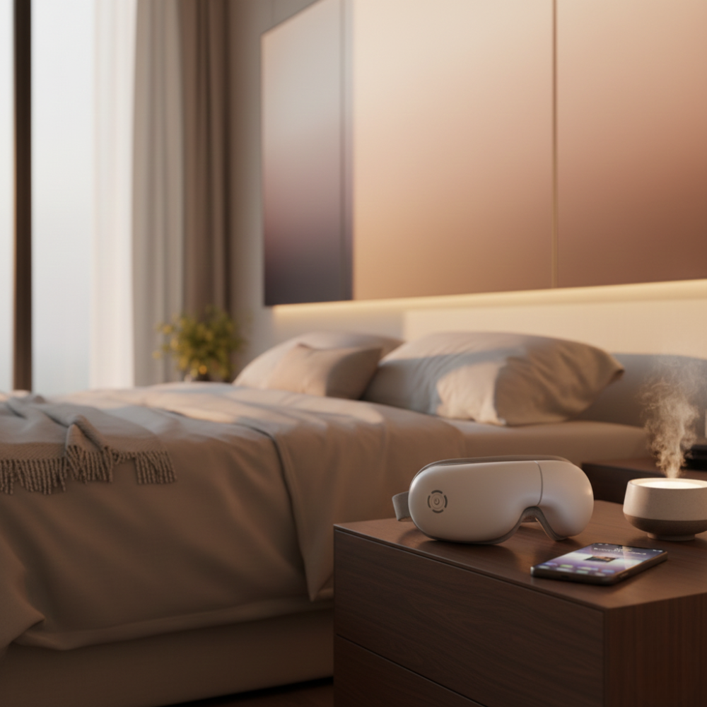 Opvarmet øjenmassageapparat – 5 tilstande til lindring af øjenbelastning, mørke rande og bedre søvn