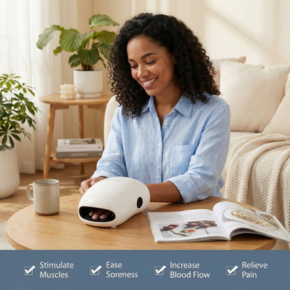 Ledningsfri håndmassager med varme og kompression til gigt og karpaltunnelsyndrom