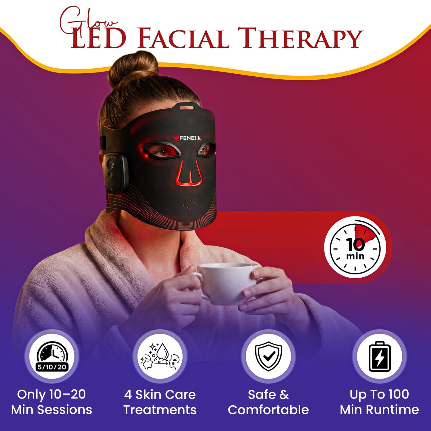 FENEIX Cordless LED Red Light Therapy Face Mask - Black - product image 4