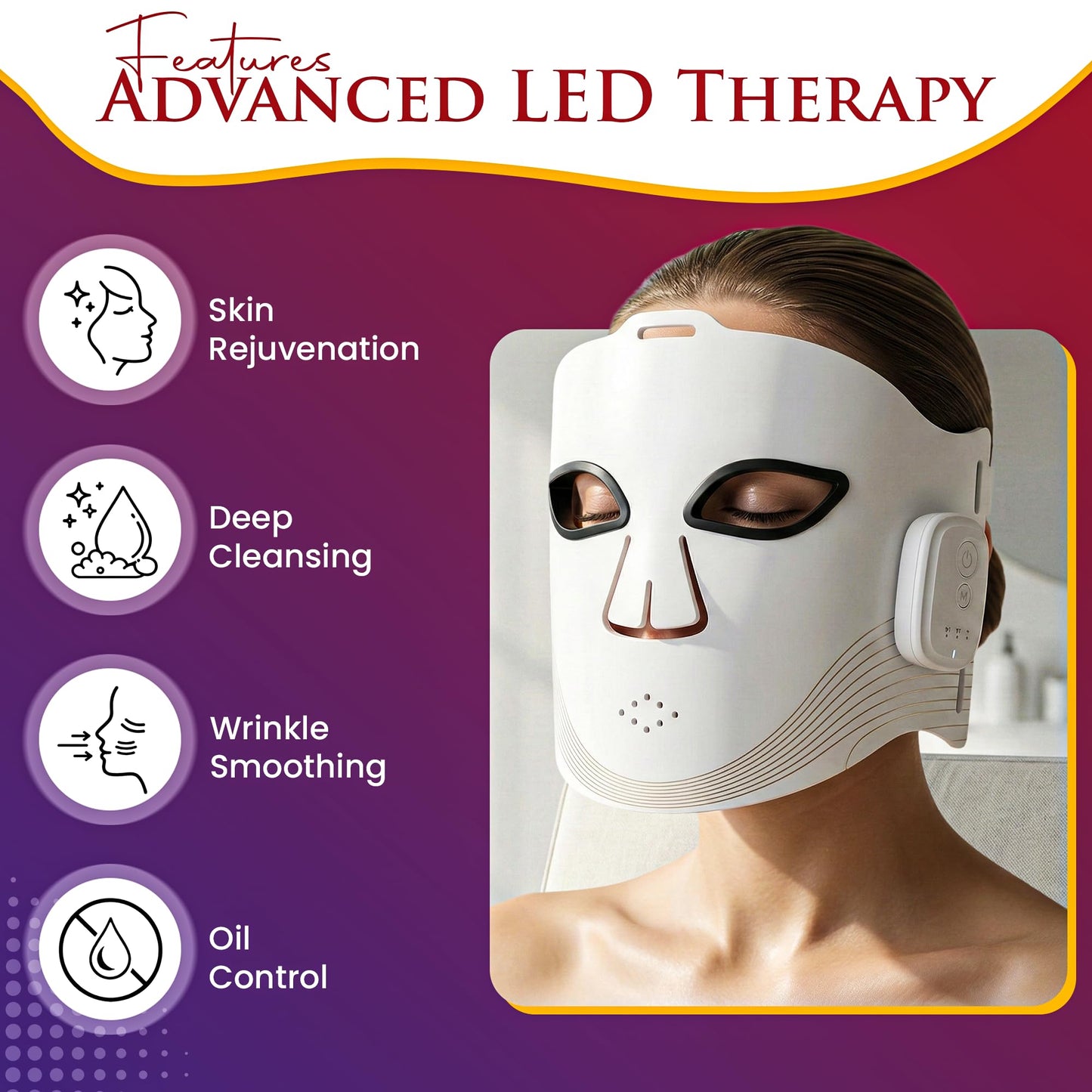 FENEIX Cordless LED Red Light Therapy Face Mask - White - product image 3