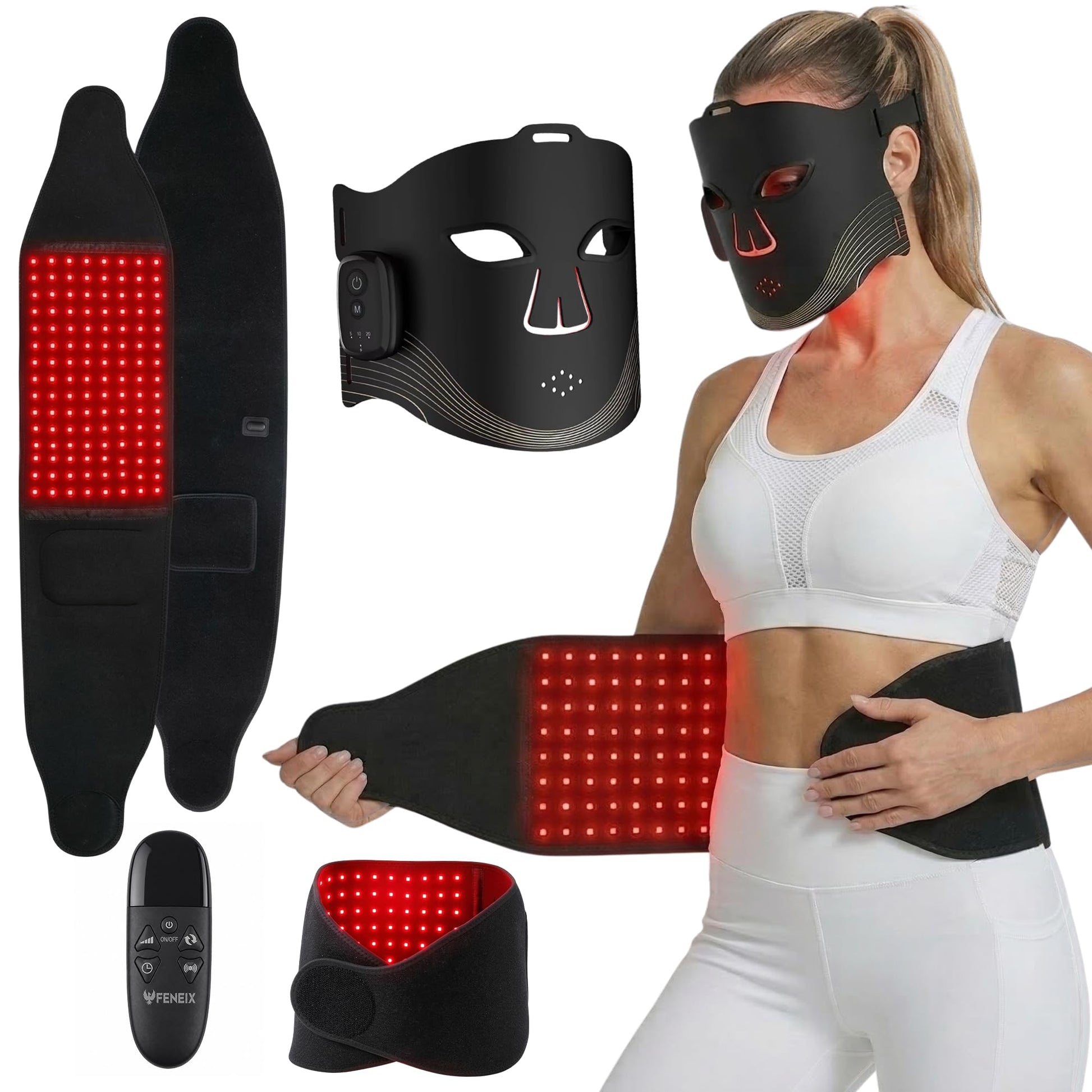 FENEIX 2-in-1 Red Light Therapy Face Mask & Body Belt - Black