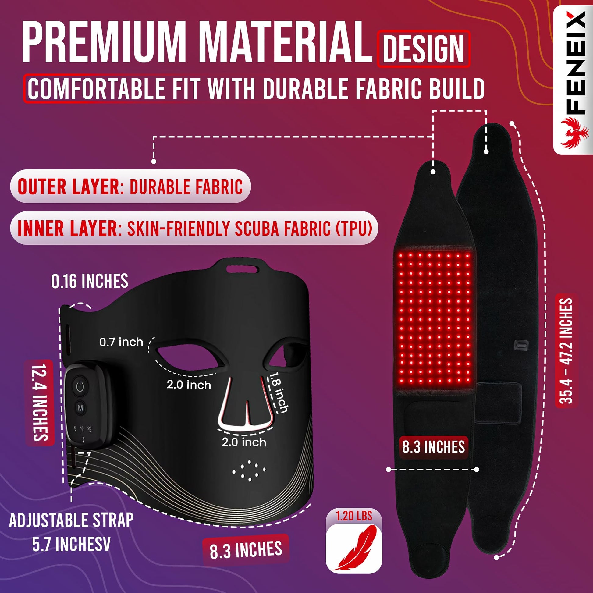 FENEIX 2-in-1 Red Light Therapy Face Mask & Body Belt - Black - product image 2