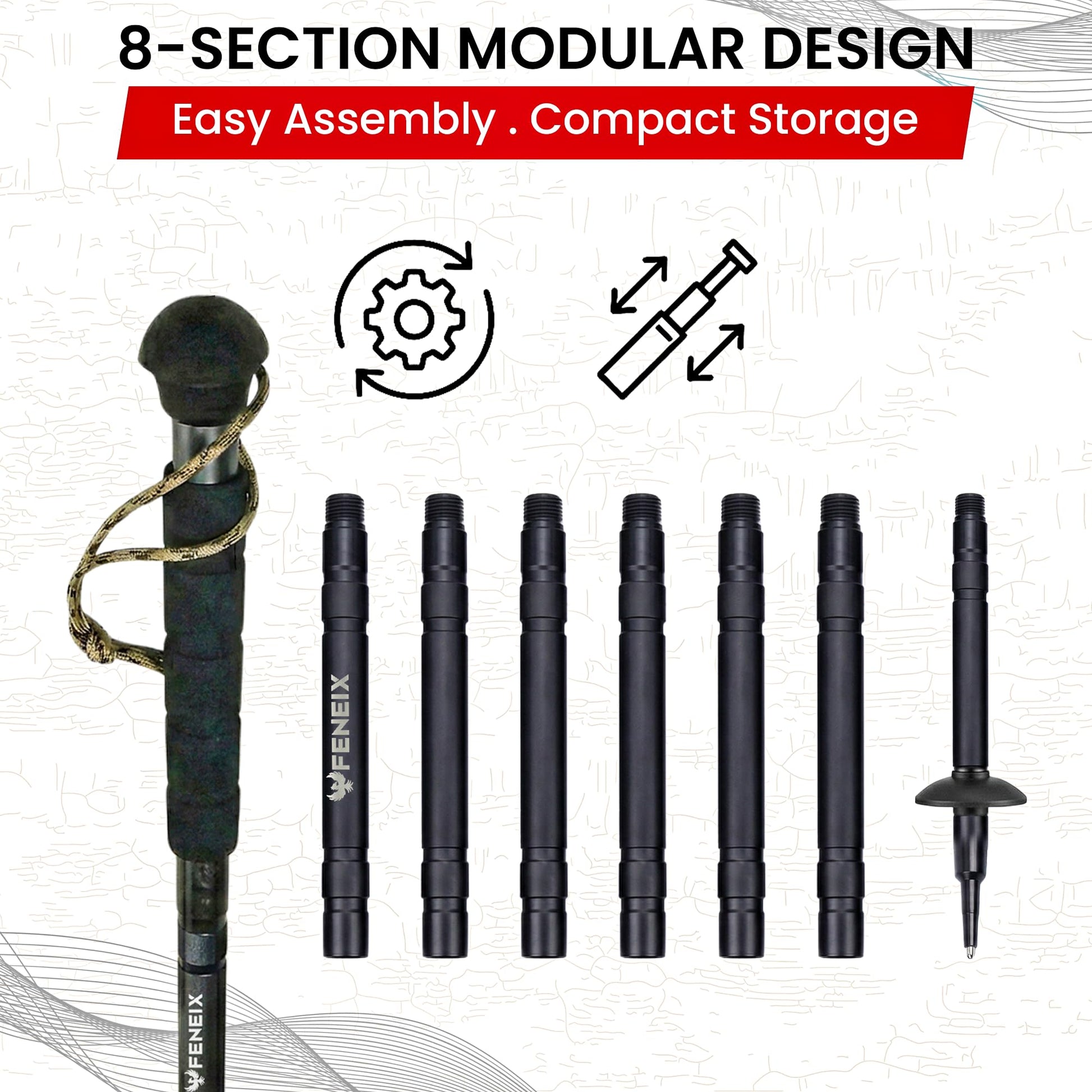 FENEIX 8-Section Collapsible Aluminum Hiking Stick - Round EVA Handle - product image 2