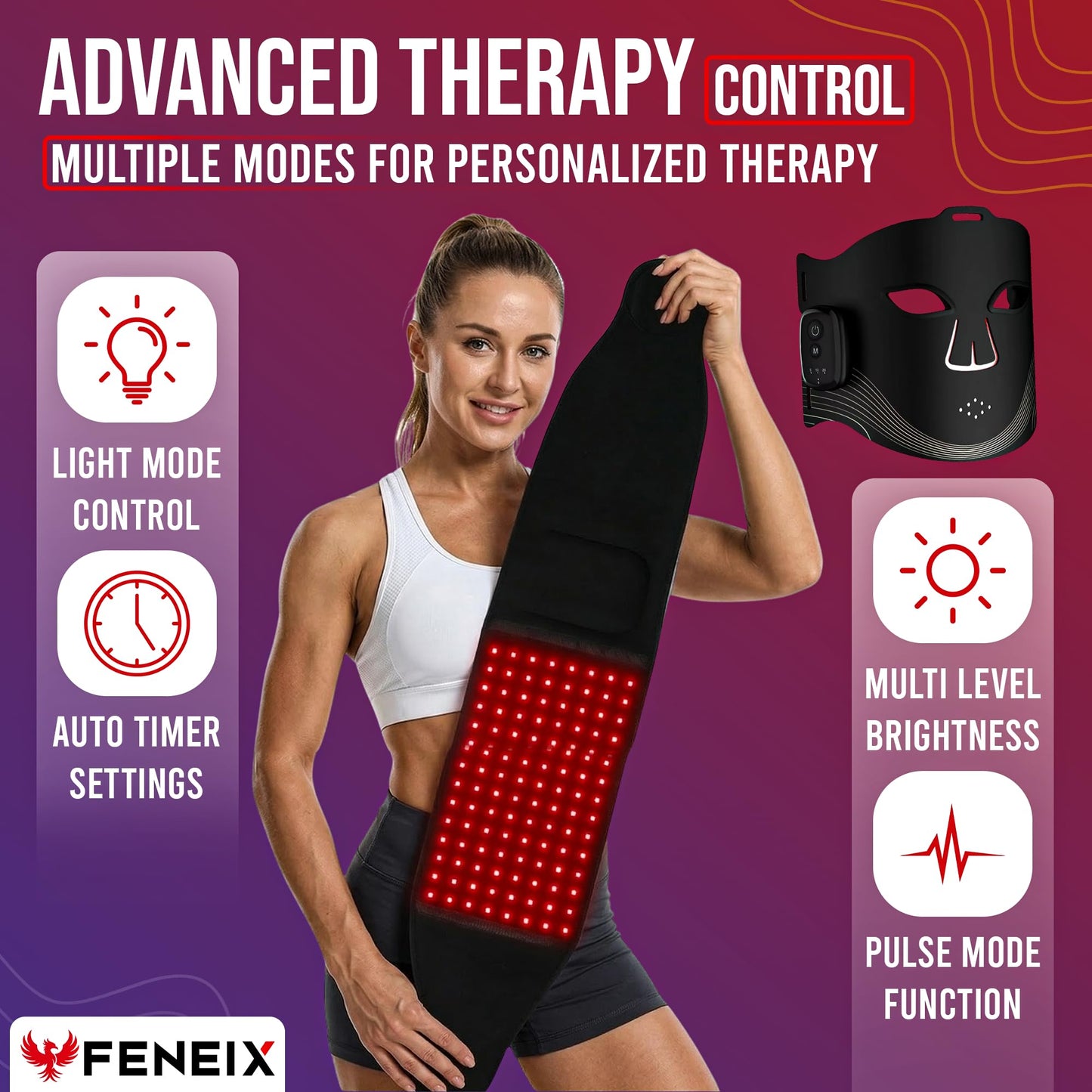 FENEIX 2-in-1 Red Light Therapy Face Mask & Body Belt - Black - product image 3
