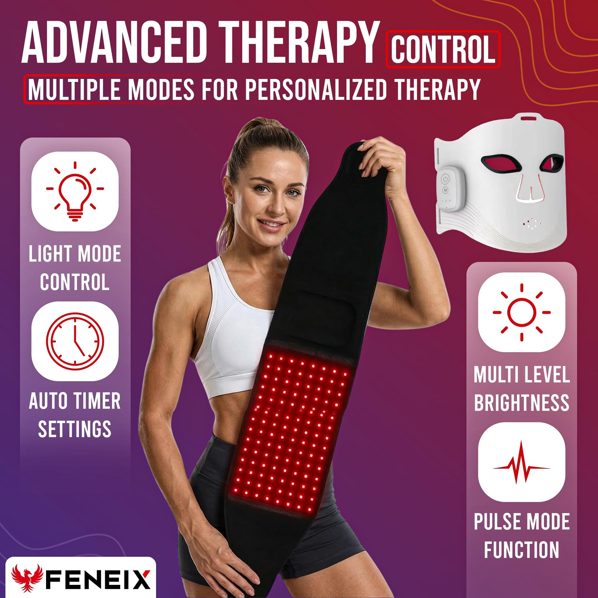 FENEIX 2-in-1 Red Light Therapy Face Mask & Body Belt - White - product image 3