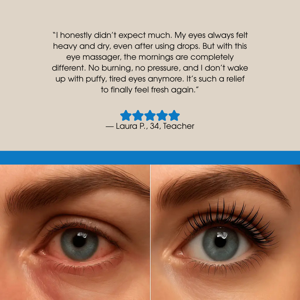 Opvarmet øjenmassageapparat – 5 tilstande til lindring af øjenbelastning, mørke rande og bedre søvn